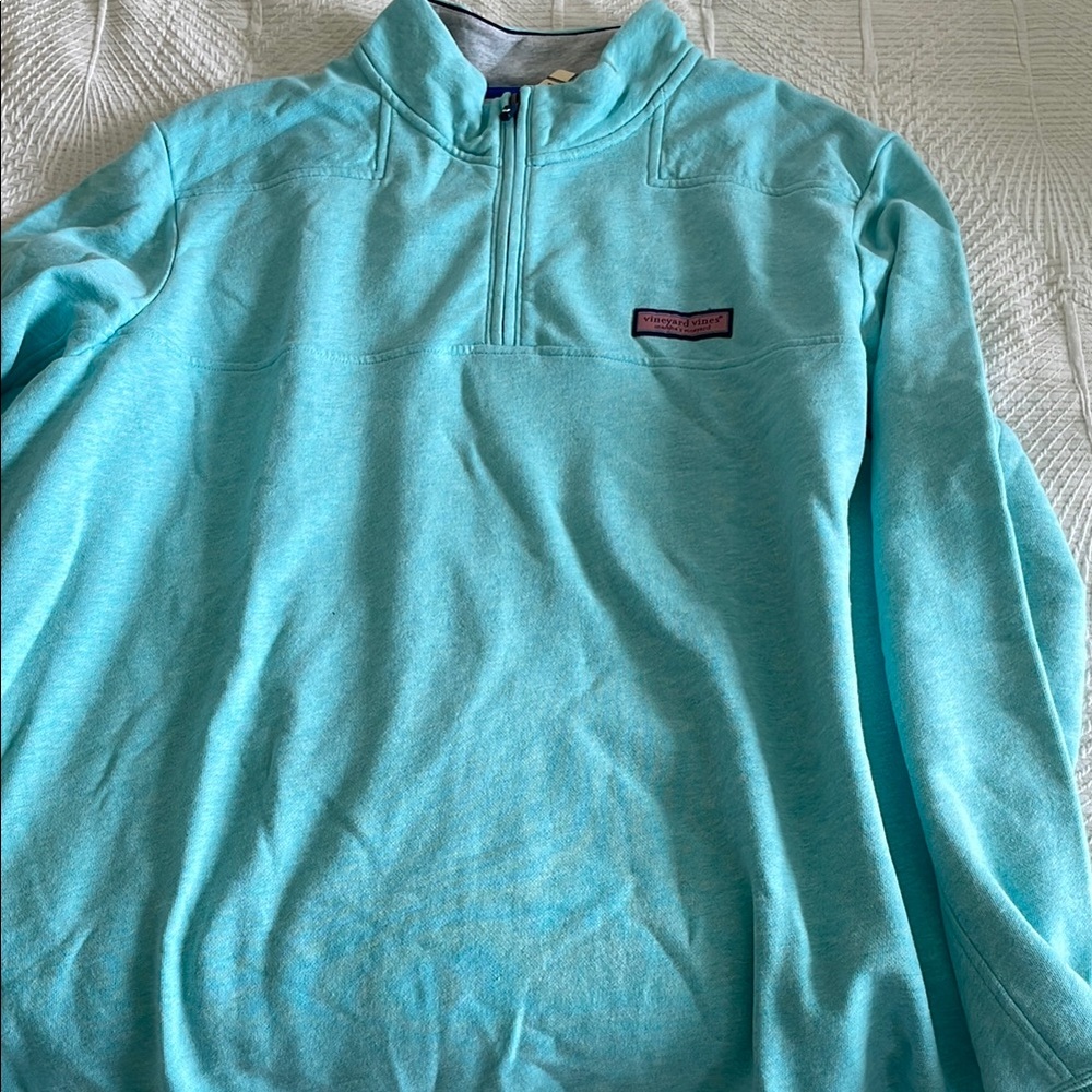 Vineyard Vines Men's Blue and Green Half-Zip Sweater